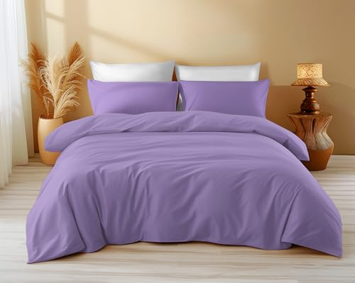 Copripiumino in Cotone Tinta Unita Lilla - Tempo di Dormire, 100% Puro Cotone, Morbido, Traspirante, Made in Italy - 155x200 Cm. 1 Piazza