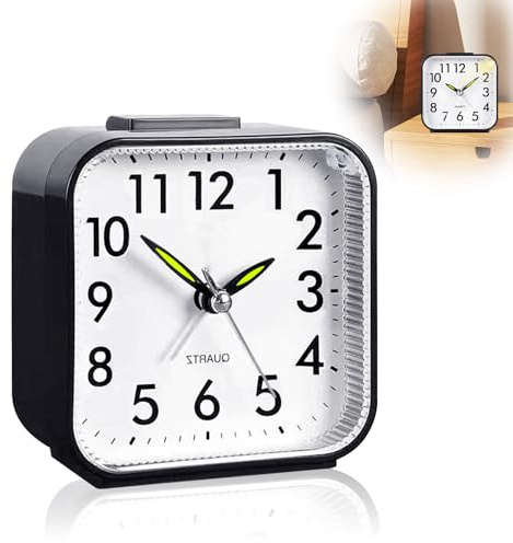 GothicBride Wecker analog ohne Ticken mit Licht, analoge Wecker ohne ticken, tragbar, Snooze-Funktion, batteriebetrieben, lauter Alarm für Tiefschlafer, Reise-Wecker für Hörgeschädigte schwarz