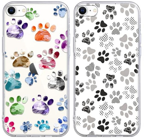 Yoedge 2 Pièces Coque pour iPhone 16e/SE 4/SE 2025 6,1, Souple Transparente Silicone TPU Étui avec Mignon Motif Griffe de Chien, Antichoc Anti-Rayures Bumper Protection Housse Case pour iPhone SE 4