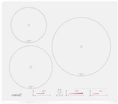 CATA Placa Inducción IB 6003 E2 WH, 3 Areas Cocción, Control Tactil Deslizante, 9 Niveles Potencia Regulable, Bloqueo Seguridad, Temporizador, Detección Recipientes, Bisel Frontal 59cm, Color Blanco