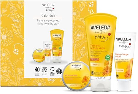Weleda Baby Set, 3in1 Baby Skin Care Gift Set, Dermatologically Tested, 100% Certified Natural, Baby Shampoo & Body Wash + Baby All Purpose Balm + Nappy Cream