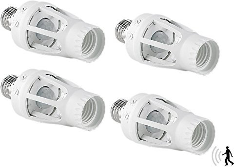Lunartec Bewegungsmelder E27: Lampenfassung mit 360°-PIR-Bewegungssensor, E27, 4er-Set (Glühlampe mit Bewegungsmelder, Bewegungsmelderfassung, Nachtlicht)