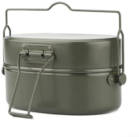 Outdoor Aluminium Kochset 1L Lunchbox für Camping mit Dampfgarer und Bratpfanne (grün)