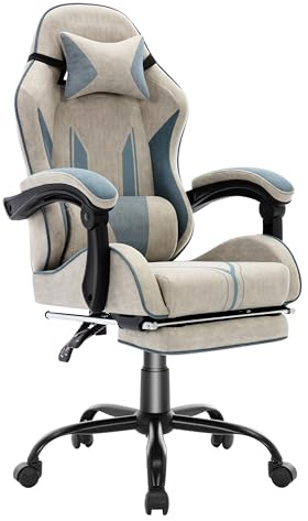 NSMAZXO Gaming Stuhl mit Fußstütze Ergonomisch mit Kopfstütze& Lendenkissen-Bürostuhl mit Premium- Technikstoff&130kg Tragfähig für Esports/Homeoffice/Zocken (Erwachsene/Jugendliche/Kinder)
