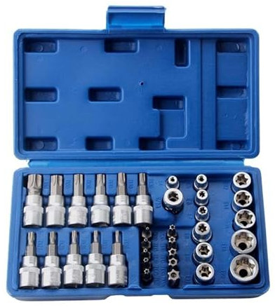 GOEDCH 34 Pièces Coffret douilles torx femelle: douilles hexagonales Torx professionnelles, clés à douille Torx intérieures et extérieures pour atelier automobile, pour l'automobile et l'industrie (21