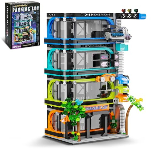 Cyberpunk City Parkhaus-Gebäudeset für Erwachsene, Kompatibel mit Lego City Mini-Autos (6 Noppen breit) & 1:64 Die-Cast Modellautos, Modernes Wohnaccessoire zur Dekoration,Geschenk (1144 Teile)