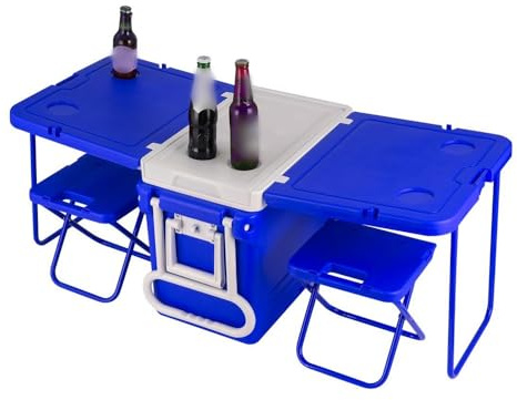 Hielera rodante con mesa y silla, caja portátil de aislamiento térmico para camping, picnic, playa, parque, patio, fiesta, viaje corto