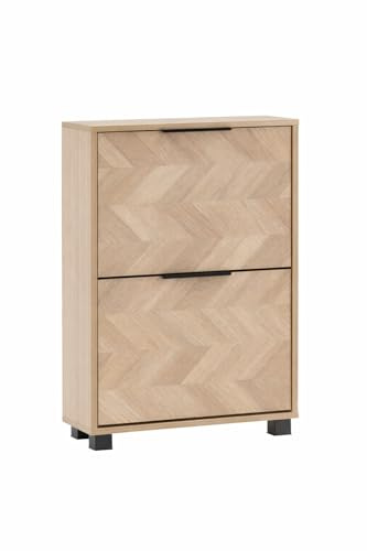 Schildmeyer Schuhschrank Schuhkipper Piazza 160868, Eiche hell Dekor/Fischgräten Dekor, 59,8 x 19,5 x 85,7 cm, platzsparend durch geringe Tiefe