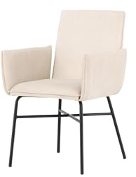 FURNLUX Petra Esszimmerstuhl, Polyester Textil, Beige mit Schwarzen Beinen, 57x60x87 cm, 8 kg