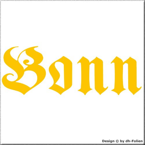 cartattoo4you® AH-00654 | BONN - Fraktur/Altdeutsche Schrift | Autoaufkleber Aufkleber Farbe gelb, in 24 Farben erhältlich, glänzend 57 x 20 cm Waschstrassenfest
