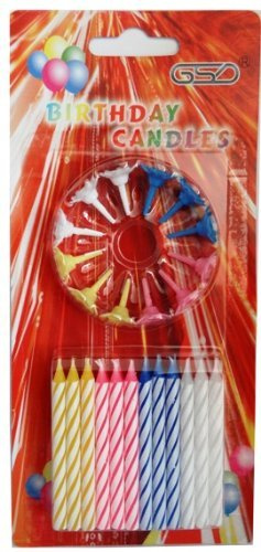 Birthday and Celebration Candles including Holders, Pack of 24, Various Colours