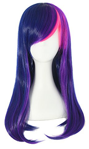 MapofBeauty 24 Zoll/60cm MultiColor Lange Gerade Cosplay Perücke (Hell Tinte Blau/Vivid Violet/Fluoreszierende Rosa)