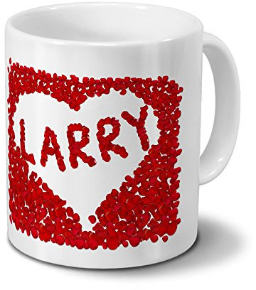 printplanet Tasse mit Namen Larry - Motiv Rosenherz - Material: Steingut - Füllvolumen: 325 ml
