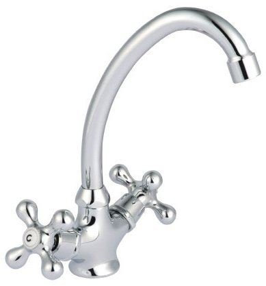 Traditional Cross Head Kitchen Sink Faucet Tap Deck Mounted