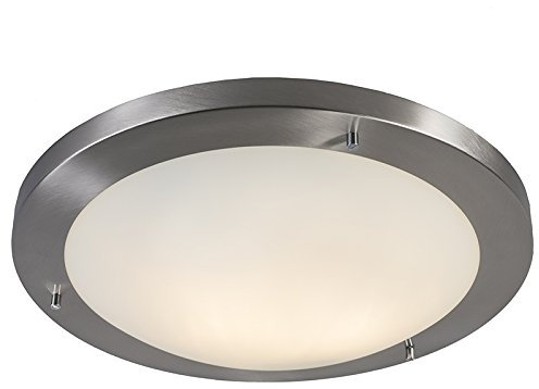 QAZQA - Design Moderne Außen Deckenleuchte I Deckenlampe I Lampe I Leuchte Stahl I Silber I nickel matt 41 cm IP44 - Yuma I Außenbeleuchtung I Wohnzimmer I Schlafzimmer - Stahl Rund - LED geeignet E27