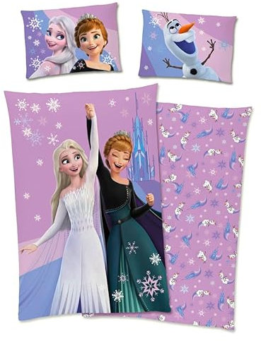 Disney Kinder Bettwäsche Frozen - Die Eiskönigin 40 x 60 cm 100 x 135 cm Baumwolle mit Reißverschluss