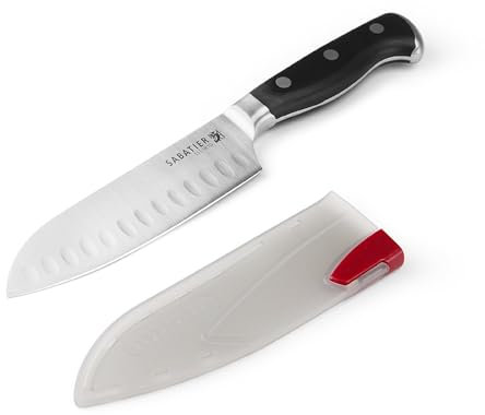Sabatier Geschmiedetes Dreifach-Niet-Santokumesser mit selbstschärfender Klingenabdeckung, kohlenstoffreicher Edelstahl, 12,7 cm, rasiermesserscharfes Küchenmesser zum Schneiden von Obst und Gemüse
