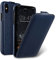 Edle Tasche für Apple iPhone XS und iPhone X / Case Außenseite aus beschichtetem Leder / Schutz-Hülle aufklappbar / Flip-Case / Etui / ultra-slim / Cover Innenseite aus Textil / Blau