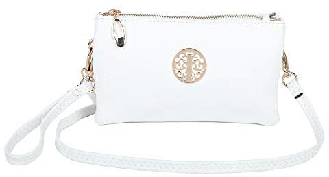 Womens Small Clutch Bags with Wristlet and Long Adjustable Strap (White)