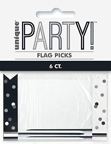 Unique Party 83913 - Glitz Black & Silver Cupcake Toppers, Pack of 6