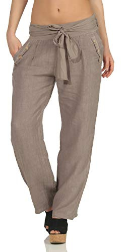 malito Damen Hose aus Leinen - Stoffhose in Unifarben - atmungsaktive Freizeithose mit Gürtel - Chino 8174