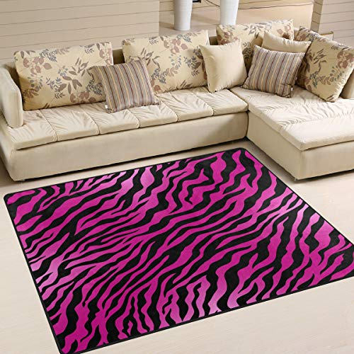 Use7 Tapis de Sol Rayé pour Salon ou Chambre à Coucher, Motif Zèbre Rose 203 cm x 147,3 cm