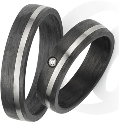 123traumringe Eheringe in Carbon & Titan I Partnerringe mit Brillant & Etui I Gravierbare Eheringe mit Ringgröße 50-70 mm I Hochwertige Verlobungsringe in 5 mm Breite & 1,9 mm Stärke I P15A
