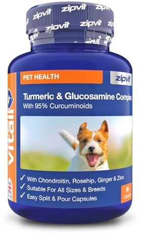 Zipvit Glucosamine and Chondroitin with Turmeric, Rosehip, Ginger and Zinc, Joint Supplement for Dogs, Supports Mobility and Joints, Easy Split Capsules for All Breeds