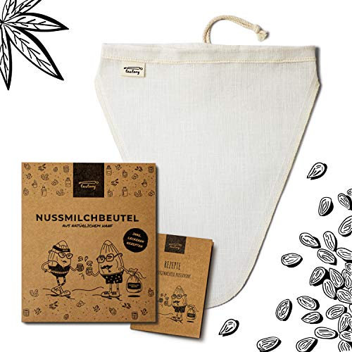 Tastory® Sac en V de chanvre pour lait d'avoine (25 x 30 cm) I Sac et filtre lavable pour lait d'amande, lait végétalien et végétarien ou lait de noisette.