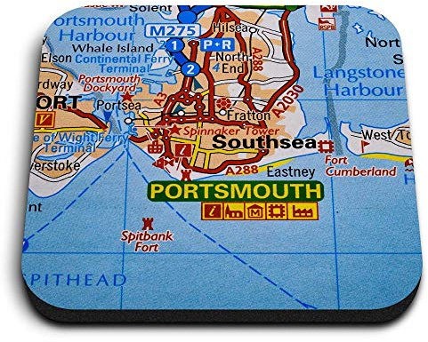 1 x Square MDF Fridge Magnet - Portsmouth Southsea England Travel Map 46165