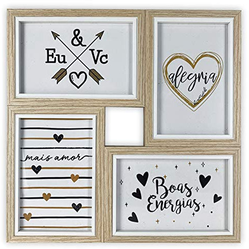 TH Marcos de fotos Múltiple de Madera para Pared - 4 fotos 10x15 cm (Beige)