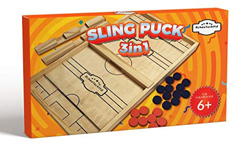 RcheeTech - Large Fast Sling Puck Game | UK Designed | Family games for kids and adults | Wooden board games | Table games and toys includes checkers board game or draughts family board game