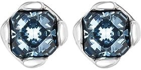 UNOde50 Sterling Silber plattierte Ohrringe mit blauem facettiertem Kristall mit Würfelverschluss und Logo-Gravur