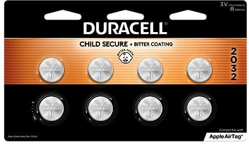 Duracell 2032 - Batterie al litio da 3 V, rivestimento giallo che scoraggia la deglutizione, confezione da 8