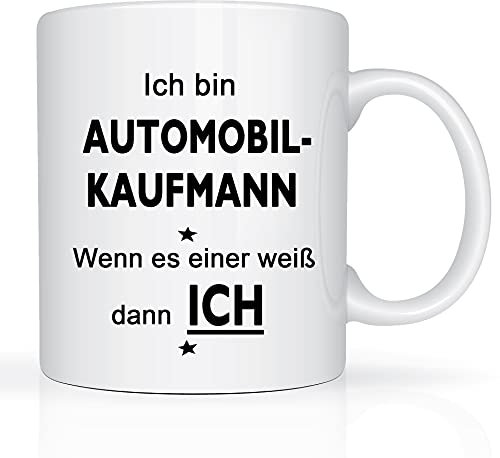 Print-Klex Berufstasse mit Automobilkaufmann Motiv Bedruckt Automobilkaufmann Tasse für Beruf Geschenk Kaffeebecher Geschenktasse Teetasse Arbeitstasse Arbeitsbecher mit Druck 330ml Beruf Tasse