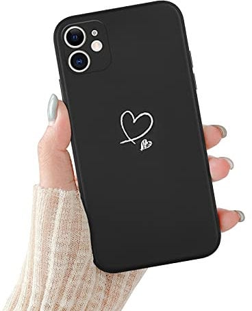 Newseego Case Compatible with iPhone 11, Liquid Silicone Protective Case Love Pattern Elegant Hand Painted Soft Rubber Shockproof Back Cover for iPhone 11-Black