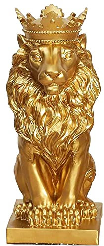 Statue Skulptur Figur Vintage Harz Kreative goldene Krone Löwen-Statue Harz Tier Figur Dekoration Desktop-Handwerk Skulptur 5.5 * 7.5 * 13.8,Q4