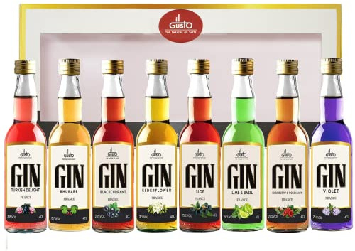 Premium Miniature Flavoured Gin Gift Set | Classic Collection | 40ml Each (Pack Of 8) (Printed Box) | Fruit-infused variety • Vibrant taste spectrum • Gift for Her • Printed presentation case • Ideal discovery sampler