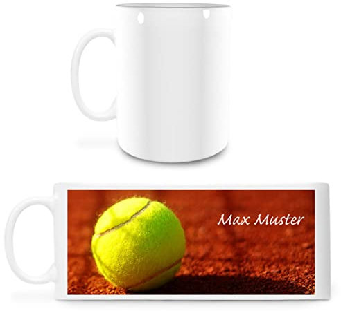 Manutextur Tasse mit Namen - personalisiert - Motiv Tennis 01 - viele Farben & Motive - weiß - persönliches Geschenk mit Wunsch-Motiv und Wunsch-Name