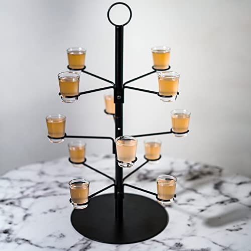 Tree Bar Cocktail Tree Stand, Black Metal Display Stand For Wine, Champagne, Cocktails, and Shot Glasses at Weddings, Parties, and Brunch - 12 holders, 2 ft tall