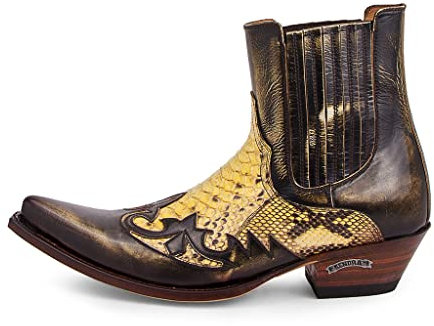 Sendra Boots - Stivaletto con tacco da uomo con punta lunga - Stivale da cowboy in pelle marrone con oro - Stivali alla moda - 40