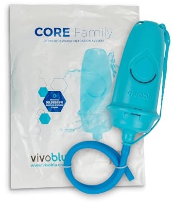 Vivoblu Wasserfilter – Wasserfiltersystem filtert 99,9% der Bakterien, Protozoen und Zysten – Tragbarer Wasserfilter für Camping, Wandern, Rucksackreisen, Reisen – Notfall Survival Wasserfilter