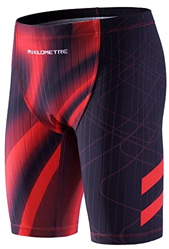 MY KILOMETRE Boy's Jammer Swimsuit Kids Trainning Swim Shorts with Drawstring Endurance Swimming Trunks DarkRed XXL