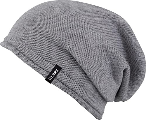 WEROR Herren Damen Leichte Beanie Slouch Strickmütze Longbeanie Jersey Mütze WEROR-390.1 (Einheitsgröße, Grau)