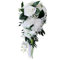 Künstliche Hochzeit Brautstrauß Weiße Rose Cascading Bouquet Wasserfall Hochzeit mit Blume mit grünen Blättern Dekor