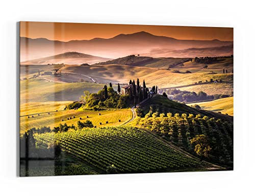 DEQORI Glas-Magnettafel | 90x60 cm groß | Motiv Toskana Panorama | Memo-Board aus Glas | Magnetboard inkl. Magnete, Stift & Tuch für Küche & Büro | Tafel magnetisch & beschreibbar
