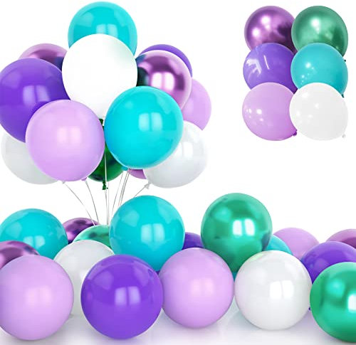 30Pcs Meerjungfrau Party Luftballon Set, 12 Zoll Dunkel Metallic Chrom Lila Grün Teal Blau Weiß Latex-Luftballons für Mädchen Meerjungfrau Thema Geburtstag Baby ShowerParty Dekorationen