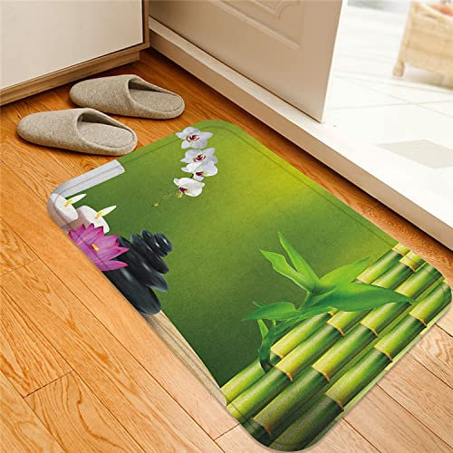 ESVET Badematte rutschfest Teppich,Spa Bambus Blume Stein Wachs auf dem Tisch Orchidee Rock Gesunder Lebensstil Thema Farn Grün Fuchsia Weiß,Badezimmer Set Matte rutschfest WC-Vorleger 40 x 60 cm