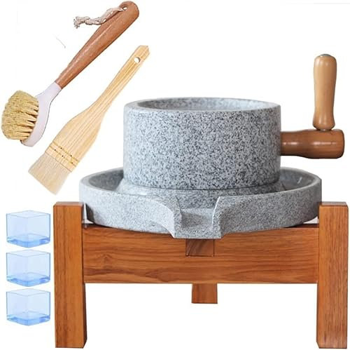 Natural Granite Stone Mill, Hand Crank Dry And Wet Grain Flour Stone Grinder, Natural Wheat Paste Mill With Wooden Stand (Size : Small 7.87in*11.8in)