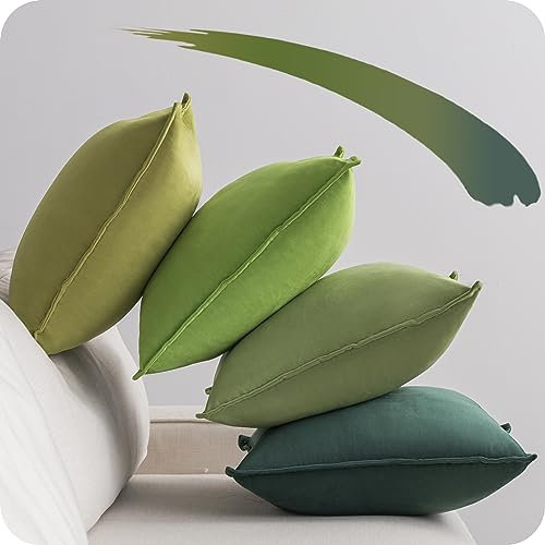 NOSTHEART Kissenbezug 40x40 cm 4er Set Samt Kissenbezüge Kissenhülle grün Farbverlauf Dekorative sofakissen dekokissen Bezug mit Verstecktem Reißverschluss für Sofa Wohnzimmer Balkon Büro